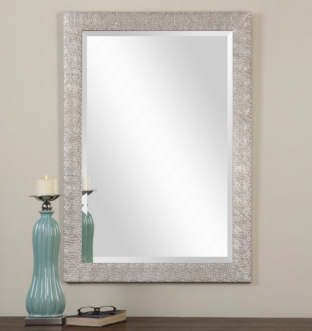 Porcius Antiqued Silver Mirror, by Uttermost, 29" width x 41" height x 0.75" depth View 2
