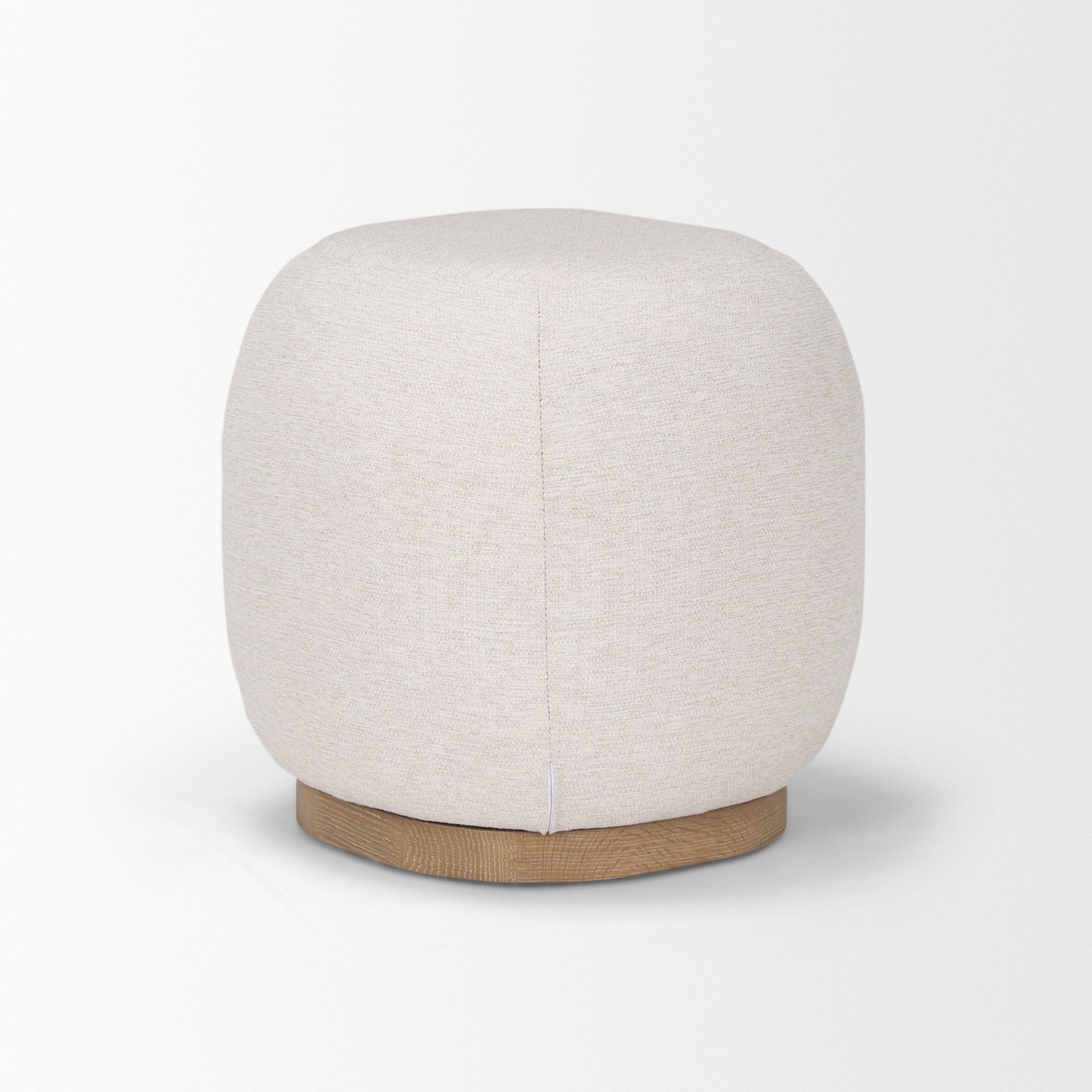 Siren Cream Fabric with Light Brown Wood Round Accent Stool large image 