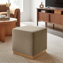 Online Designer Hallway/Entry Tilden 17" Square Performance Velvet Upholstered Ottoman in Taupe Natural