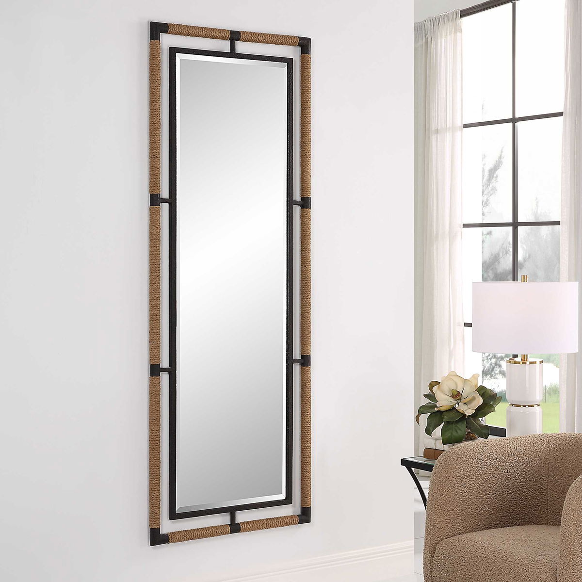 Melville Iron & Rope Tall Mirror, by Uttermost, 27.5" width x 76" height x 1.5" depth View 4