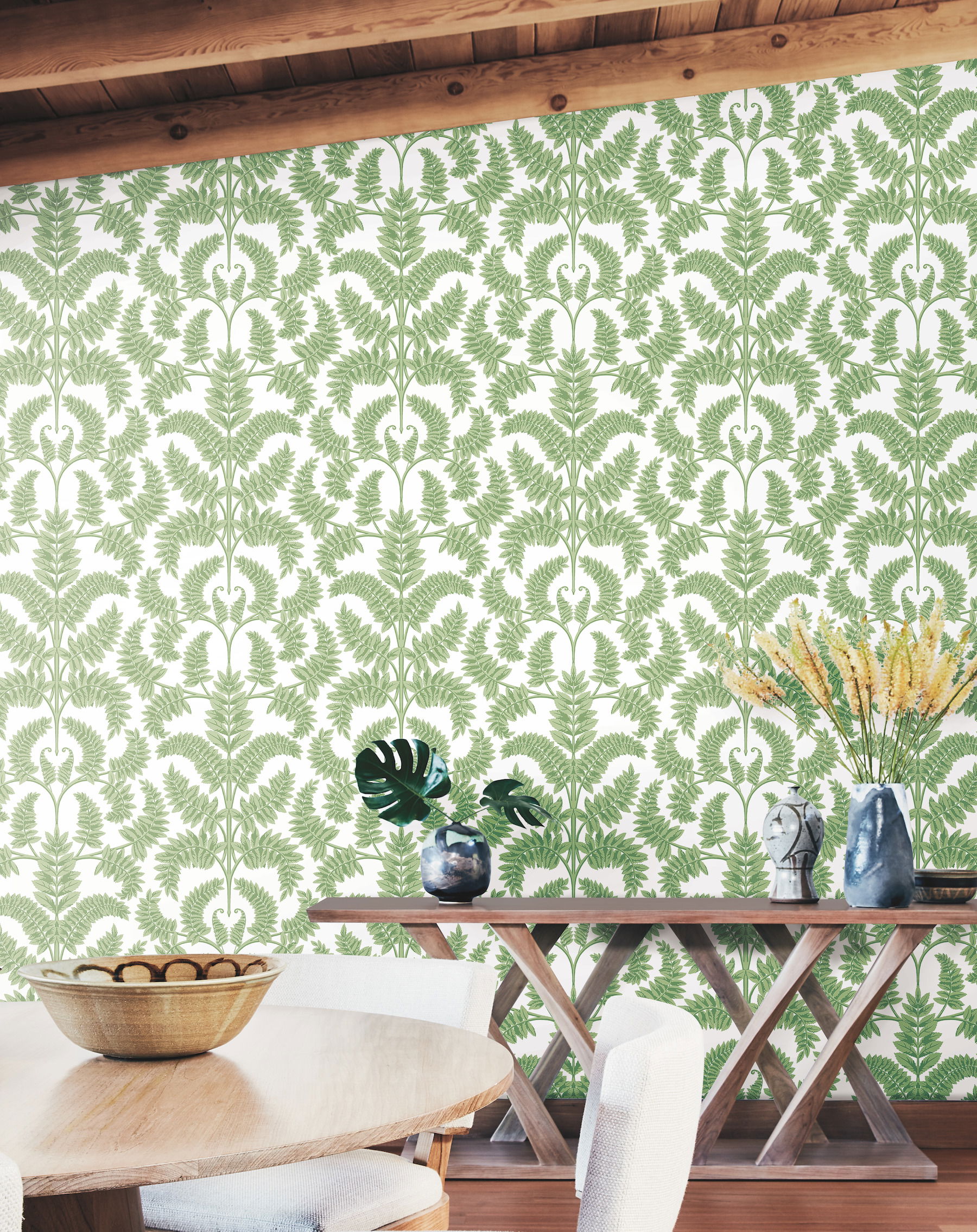 Royal Fern Damask Green Wallpaper large image 