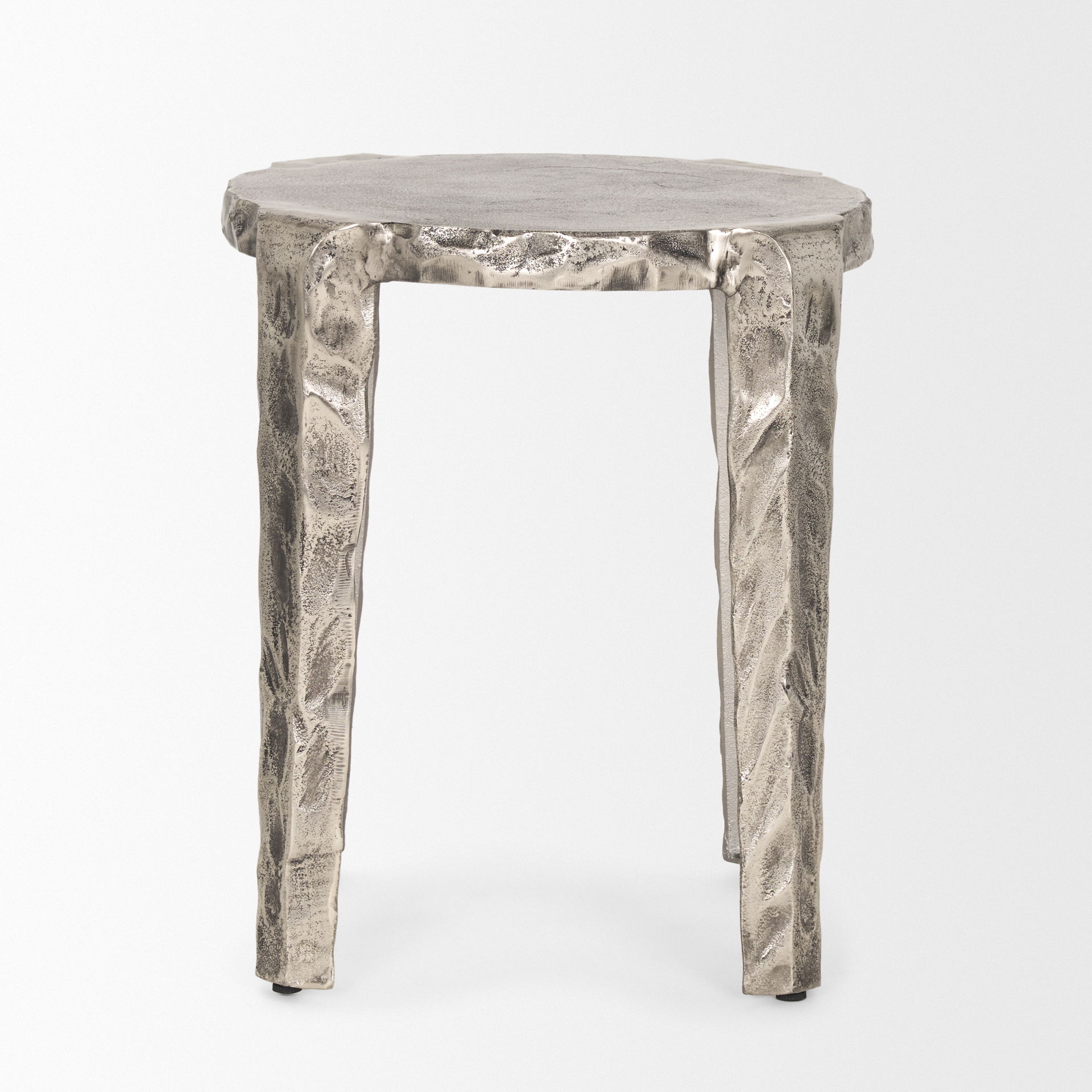 Randy Textured Silver Nickel Cast Aluminum Metal Accent Table, Side & End Table by Mercana, 20" length x 20" width x 21" height View 4