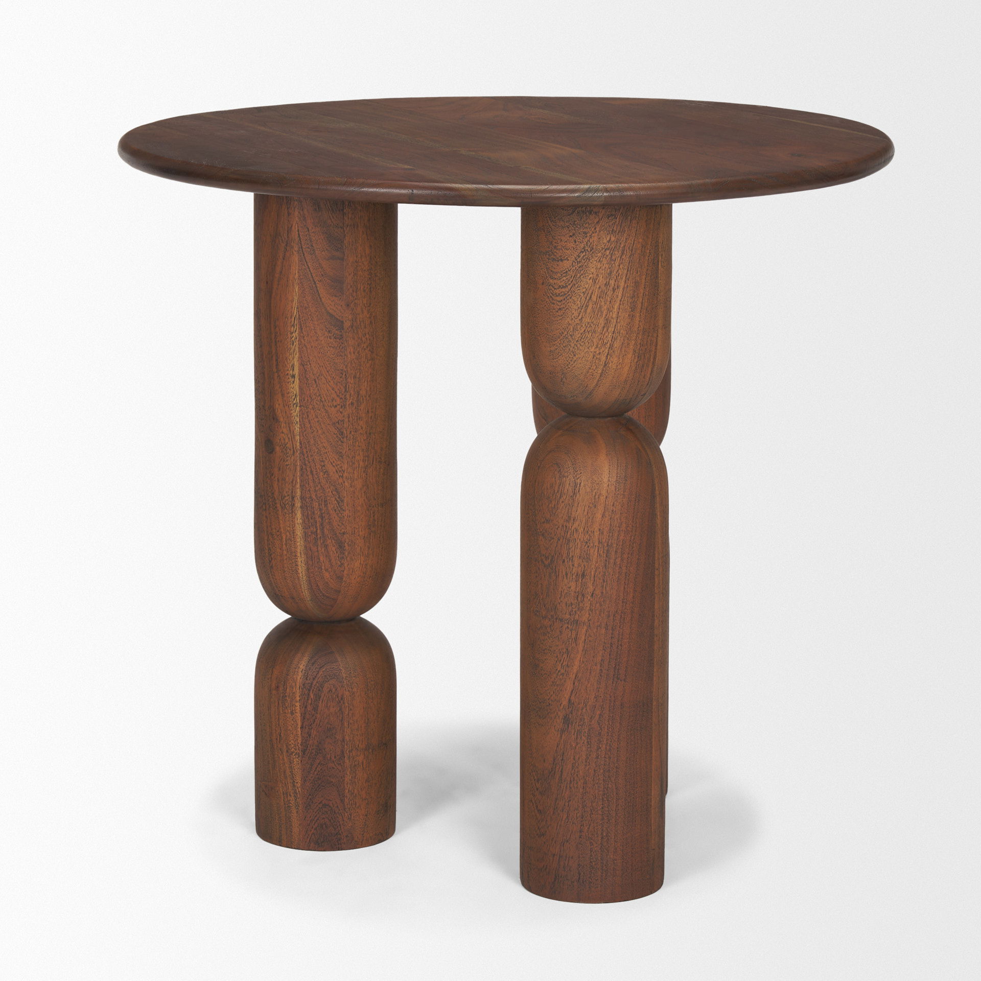 Sonel Pedestal Medium Dark Brown Acacia Wood Foyer Table, Side & End Table by Mercana, 32" length x 32" width x 30" height View 6