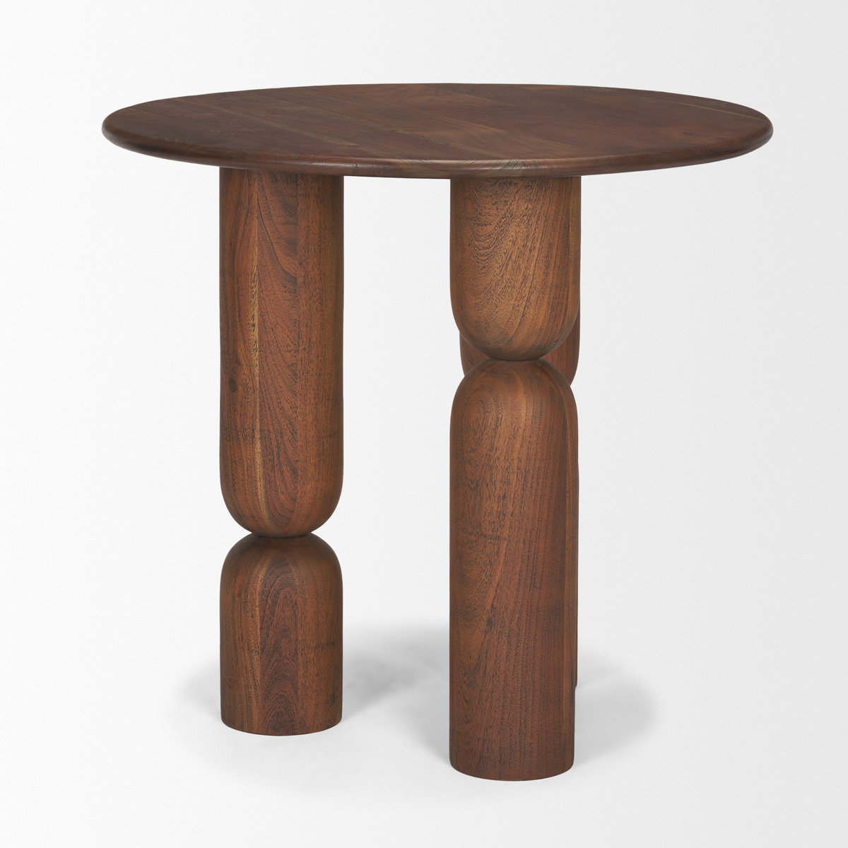 Sonel Pedestal Medium Dark Brown Acacia Wood Foyer Table, Side & End Table by Mercana, 32" length x 32" width x 30" height View 6