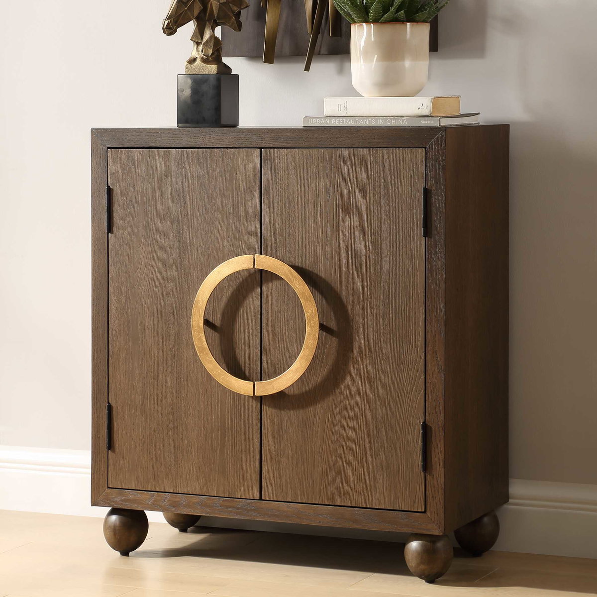 Mayenne 2 Door Oak Wood Cabinet, Cabinets & Chest by Uttermost, 31.5" width x 35.85" height x 15.75" depth View 4