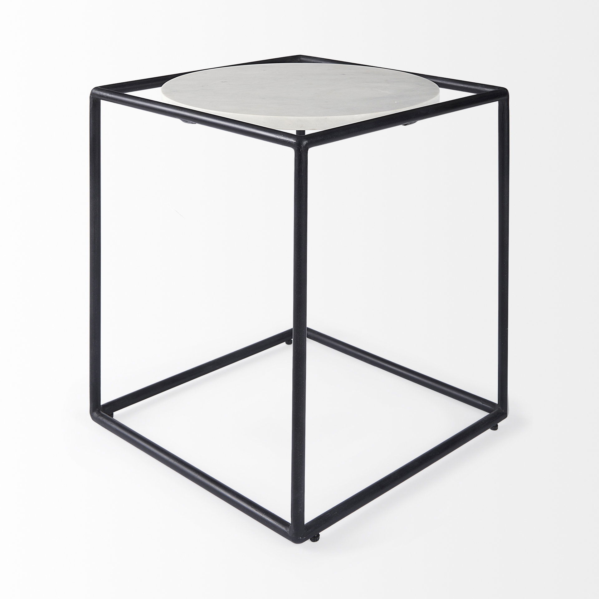 Austen 20L x 20W x 22H Round White Marble Top with Black Metal Frame Side Table, Side & End Table by Mercana, 20" length x 20" width x 22" height View 6