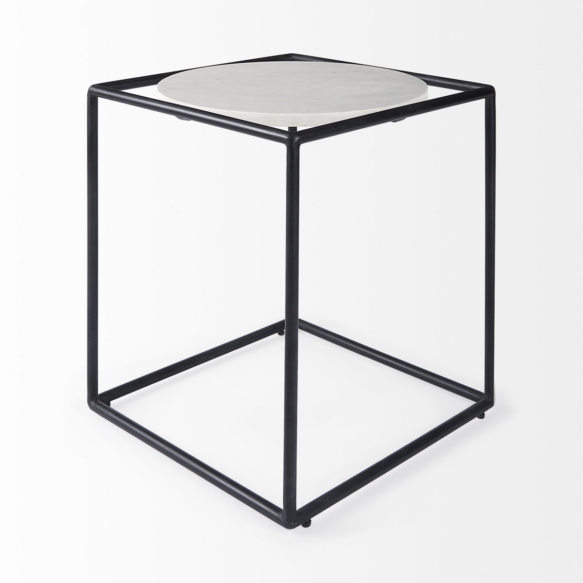 Austen 20L x 20W x 22H Round White Marble Top with Black Metal Frame Side Table, Side & End Table by Mercana, 20" length x 20" width x 22" height View 6