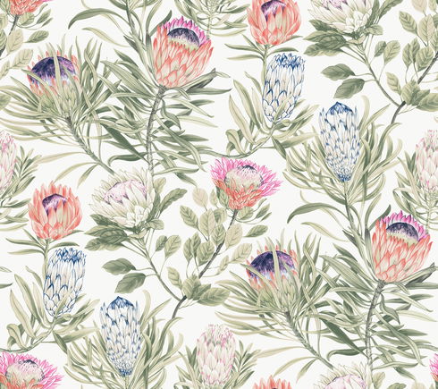 Protea White & Fuchsia Wallpaper
