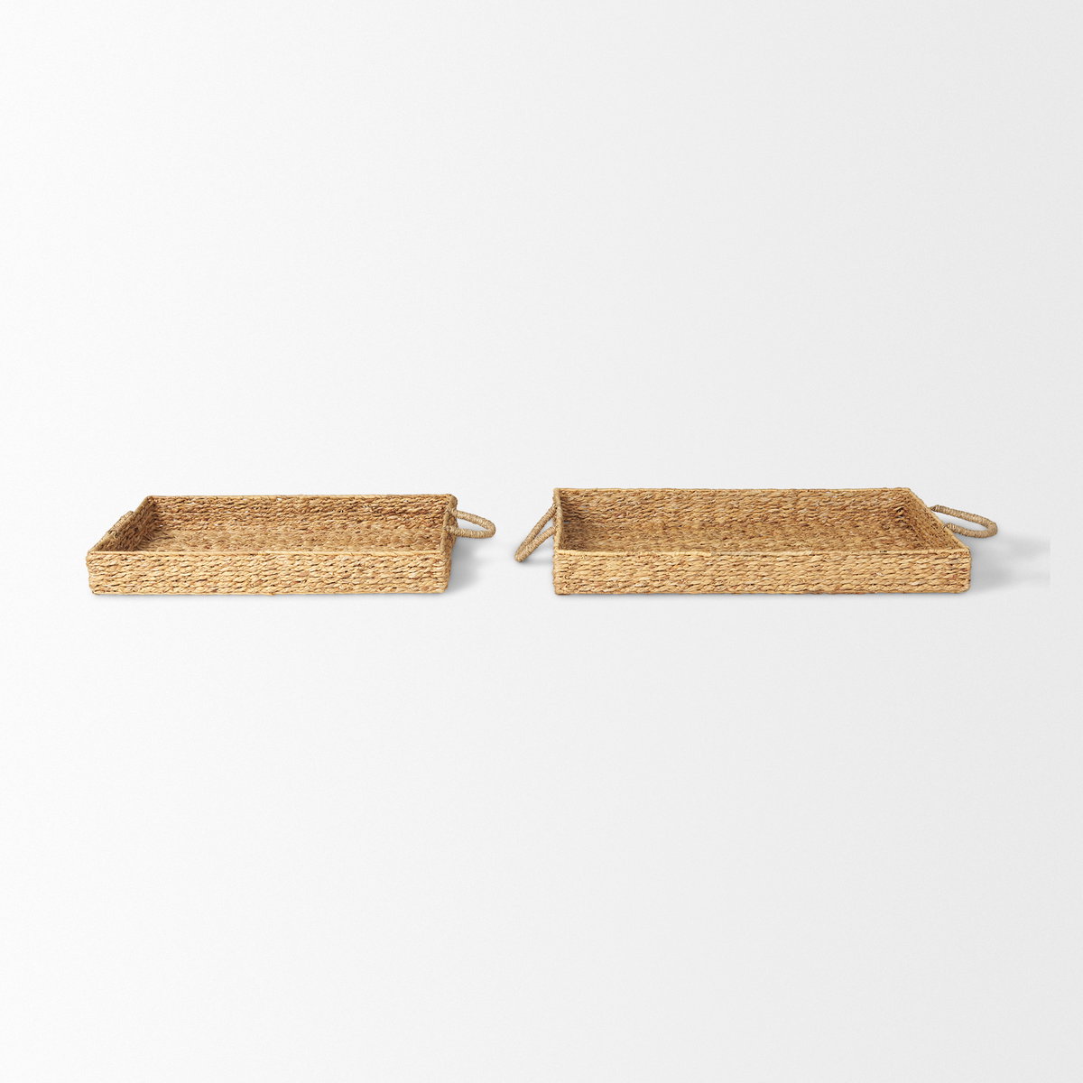 Hona Set of 2 Large Rectangular Nesting Water Hyacinth Trays, Decorative Tray by Mercana, 27.95" length x 18.11" width x 3.15" height View 2