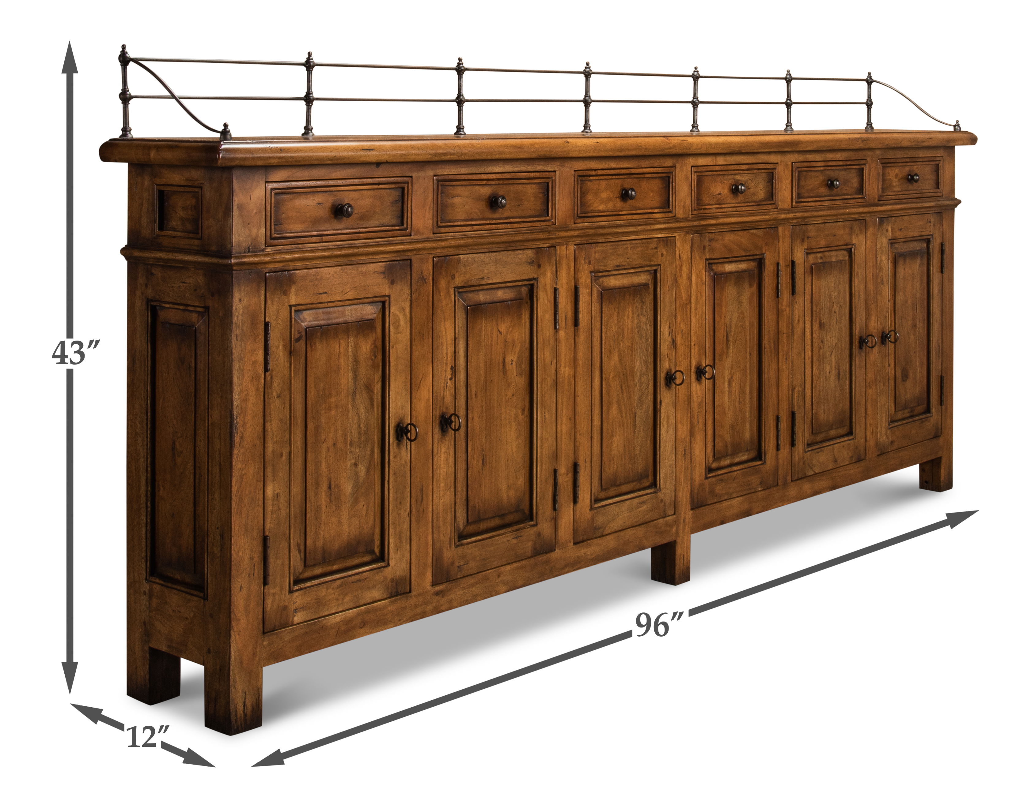 Covent Gardens Sideboard, Fruitwood, Cabinets & Sideboard by Sarreid, 96" length x 12" width x 43" height View 12