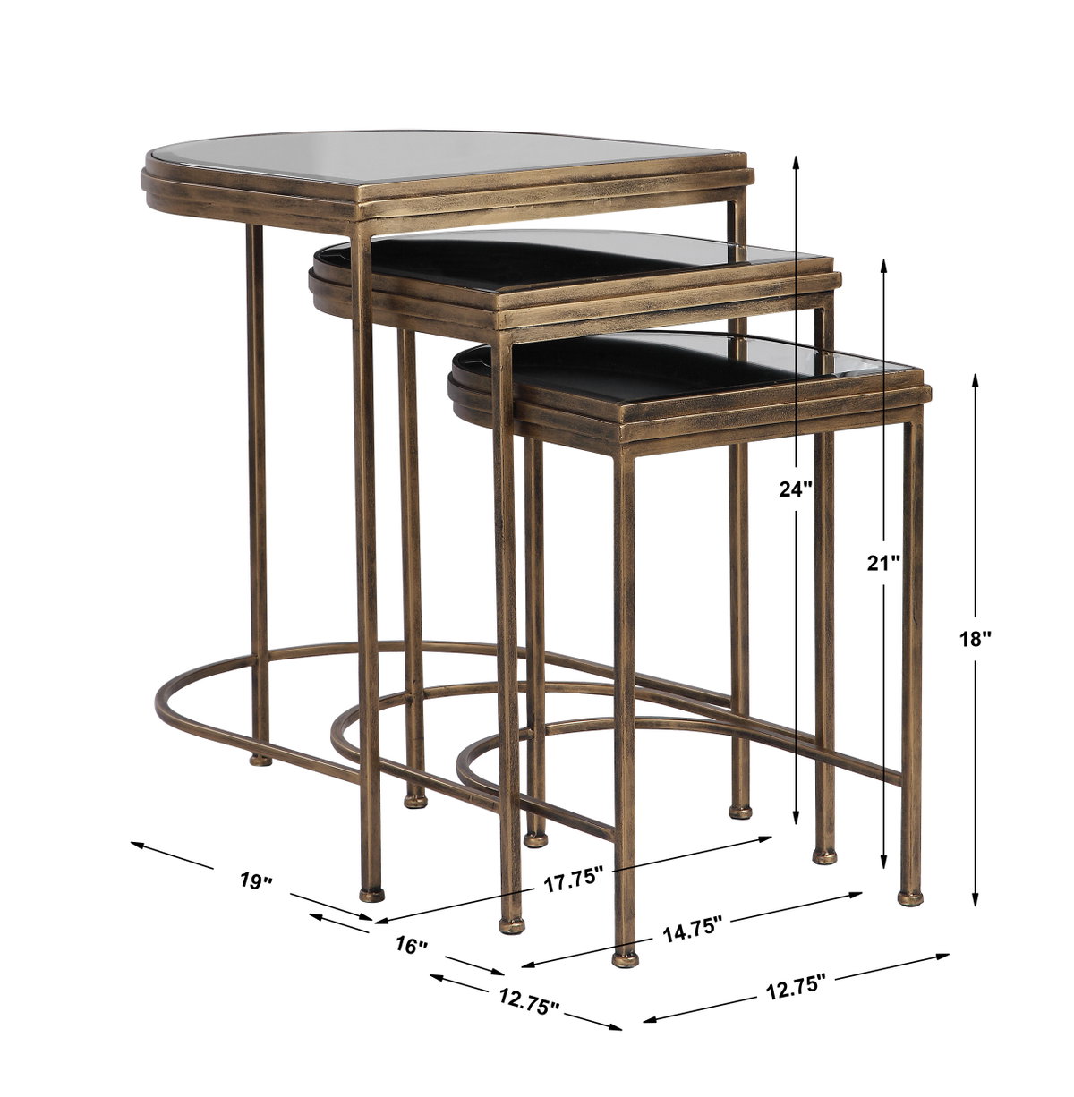 India Nesting Tables Set/3, Side & End Table by Uttermost, 19" width x 24" height x 17.75" depth View 3