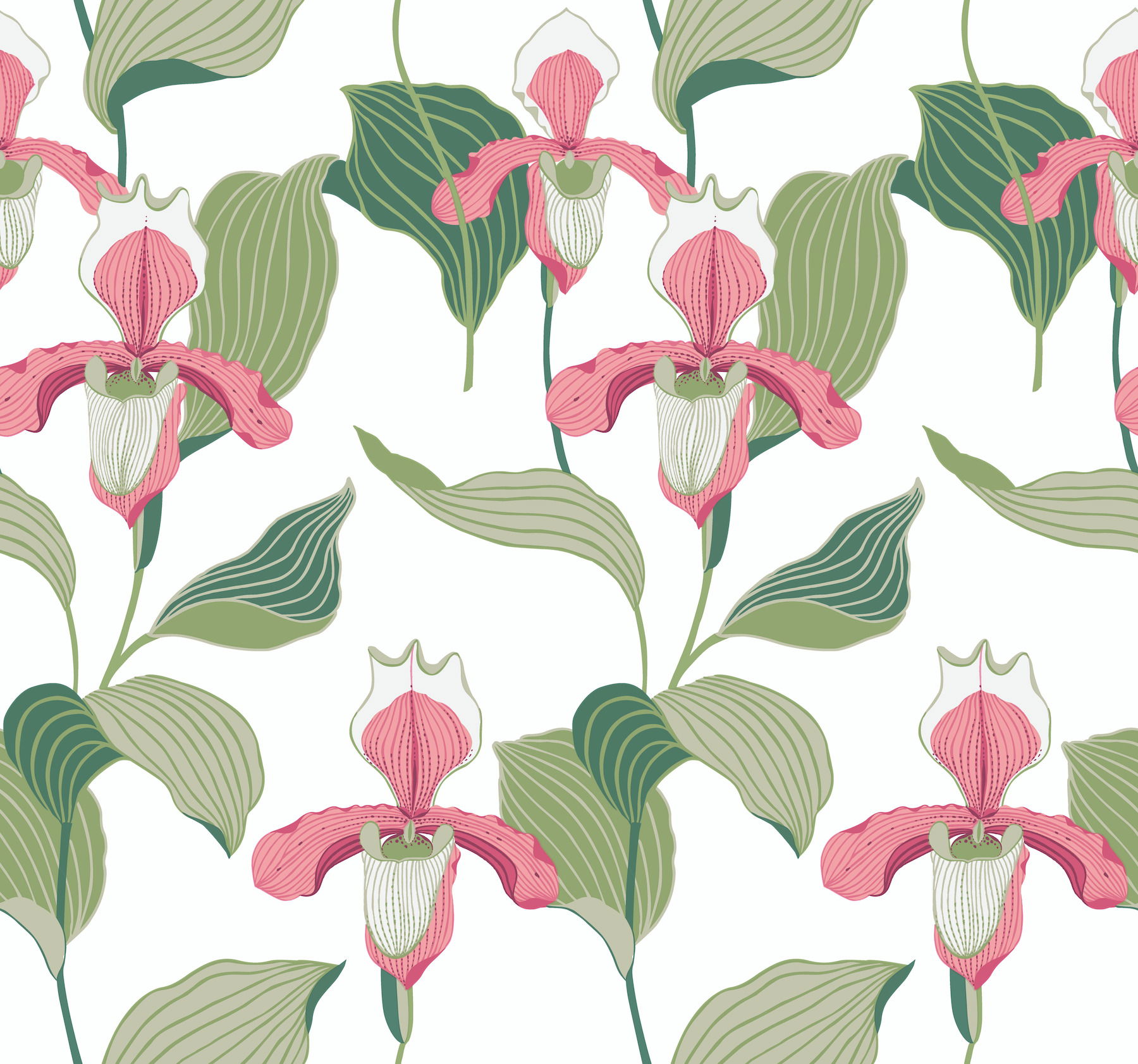 Coral & Green Lady Slipper Wallpaper, by York Wall, 27' length x 2'3" width x 0.02" depth View 1