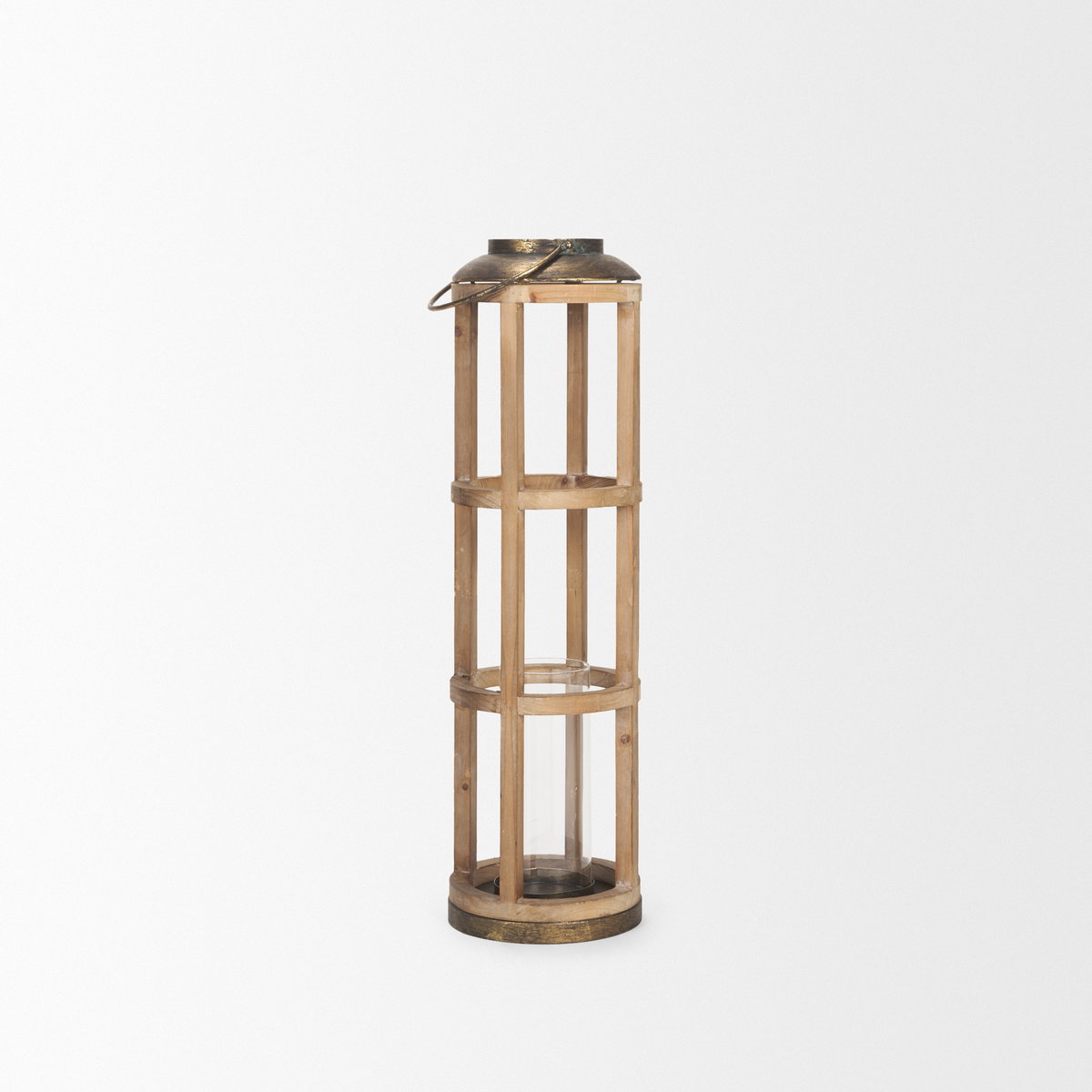 Andy I Large Natural Wood Cylindrical Lantern, Lighting by Mercana, 8.27" length x 8.27" width x 34.84" height View 5