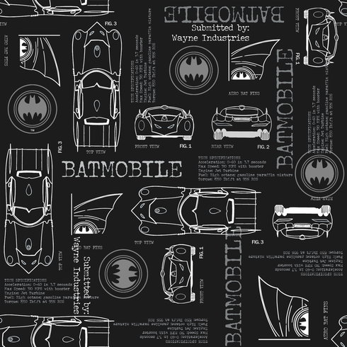 Batmobile Blueprint Grey Peel & Stick Wallpaper