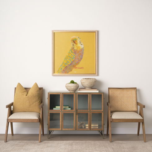 Donna Light Brown Wood Cane-Back with Beige Upholstered Seat Dining Chair