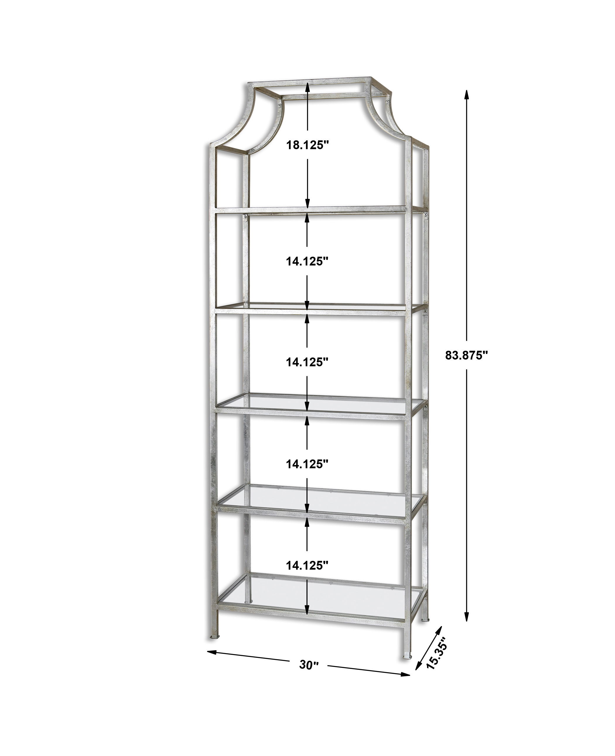 Aurelie Silver Etagere, Furniture by Uttermost, 30" width x 83.87" height x 15.35" depth View 3