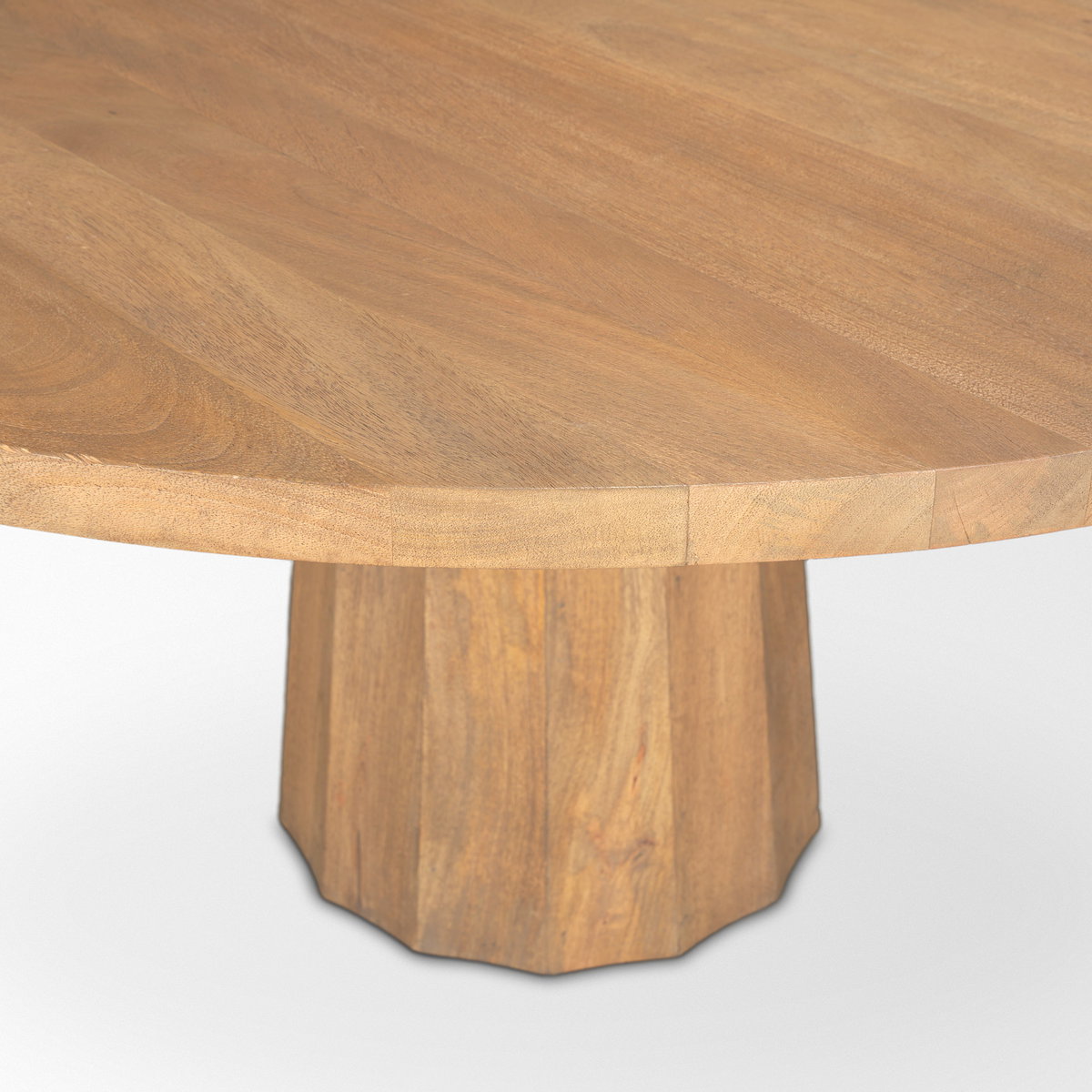 Swanson 60' Light Brown Wood Round Pedestal Dining Table, by Mercana, 60" length x 60" width x 30" height View 8