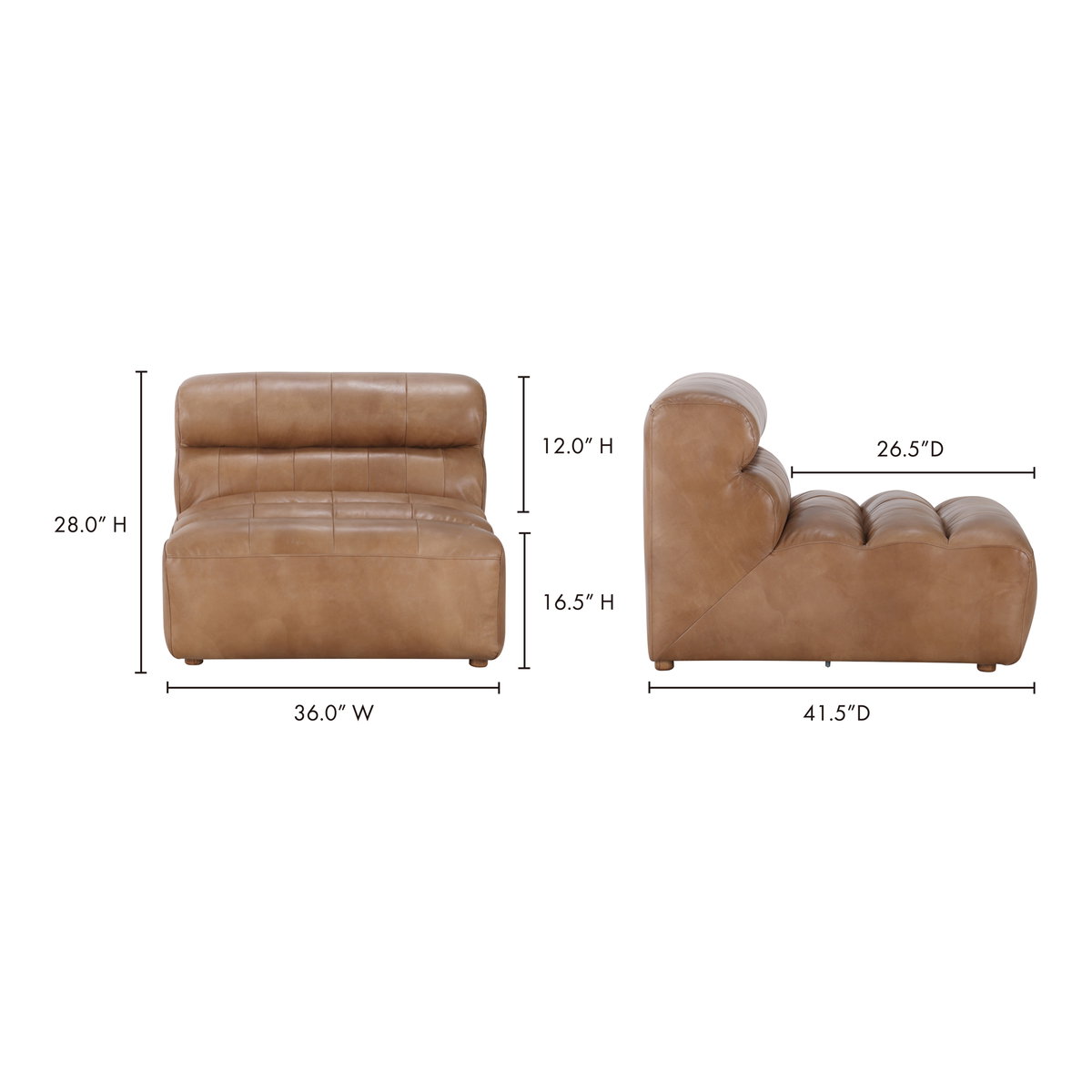 Ramsay Leather Slipper Chair Tan, Accent Chair by Moe's Home, 36" width x 28.5" height x 41" depth View 10