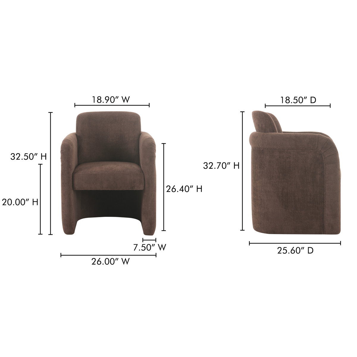 Mesto Rolling Dining Chair Dark Brown, by Moe's Home, 26" width x 32.5" height x 25.6" depth View 14