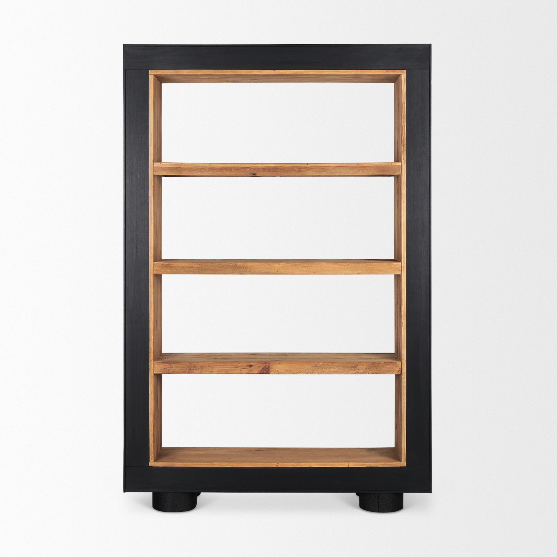 Tabor Natural Wood with Black Oak Frame Bookcase, Shelving & Bookcase by Mercana, 47" length x 16" width x 72" height View 7