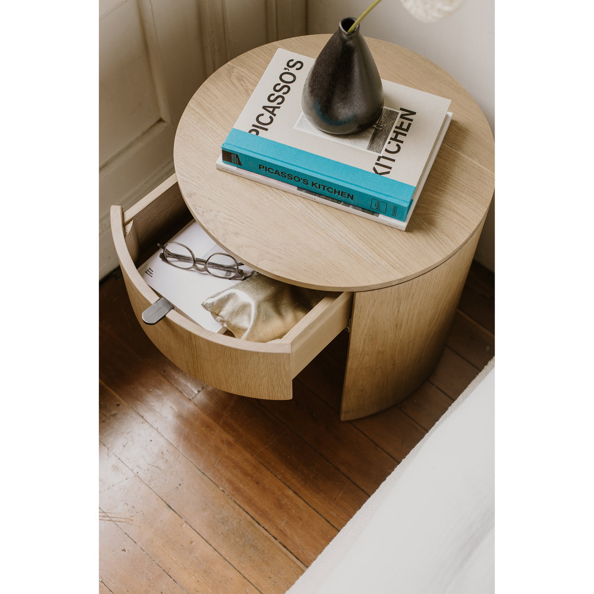Theo One Drawer Nightstand Natural, by Moe's Home, 19" width x 19" height x 19" depth View 7