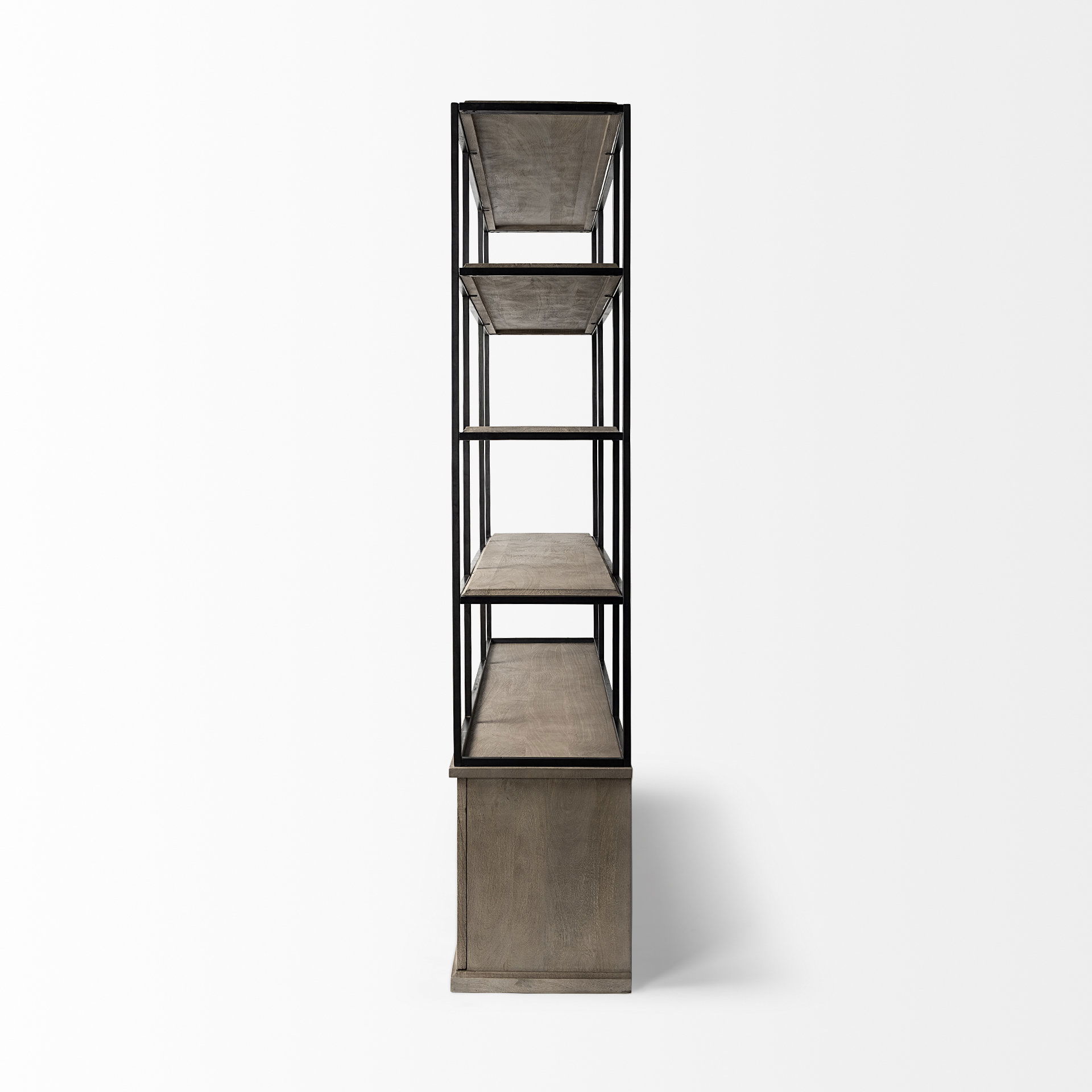 Braxton I Light Brown Wood and Iron Three Shelf Shelving Unit 81.5L x 18.5W x 90 large image 