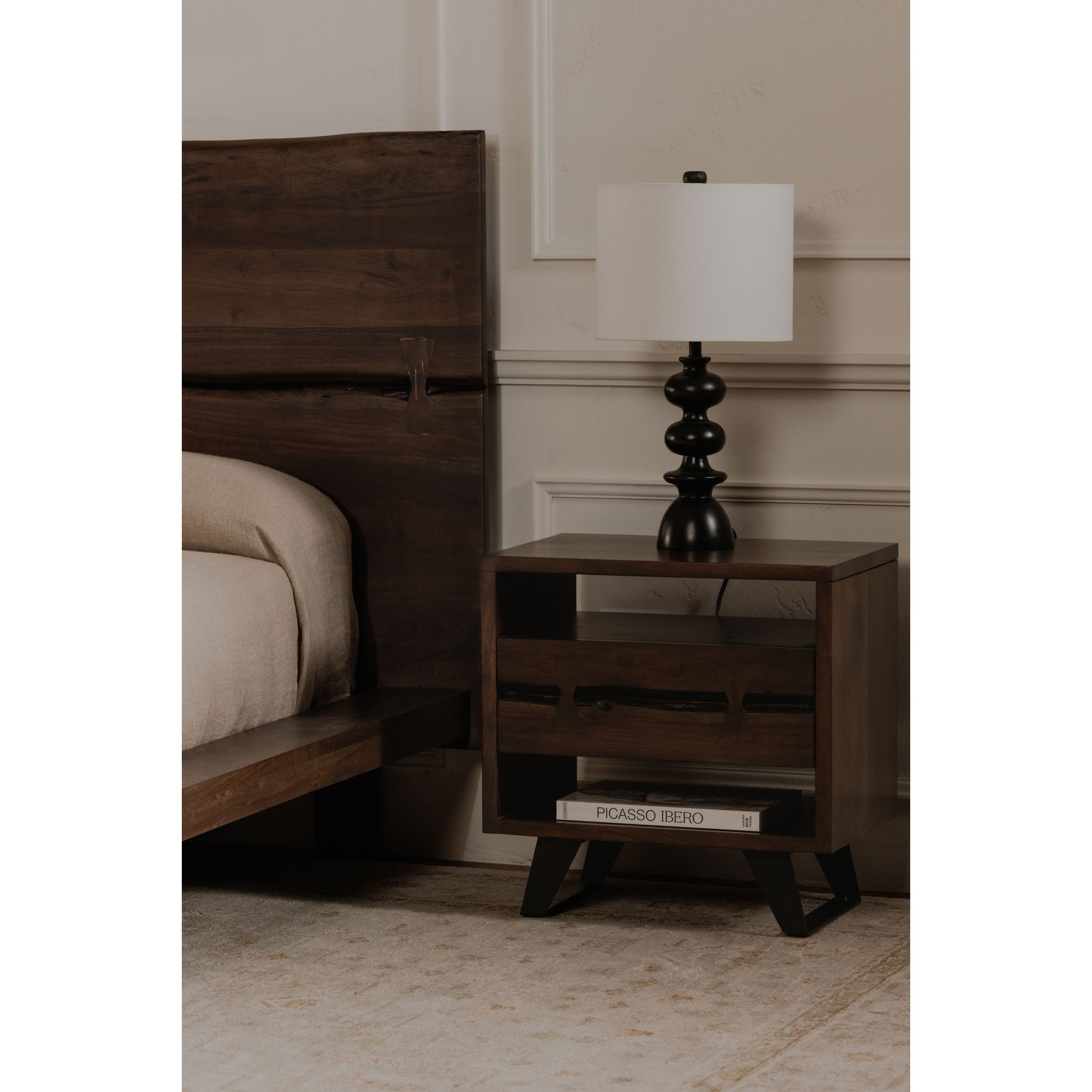 Madagascar Nightstand Dark Brown, by Moe's Home, 21.5" width x 22" height x 16" depth View 9