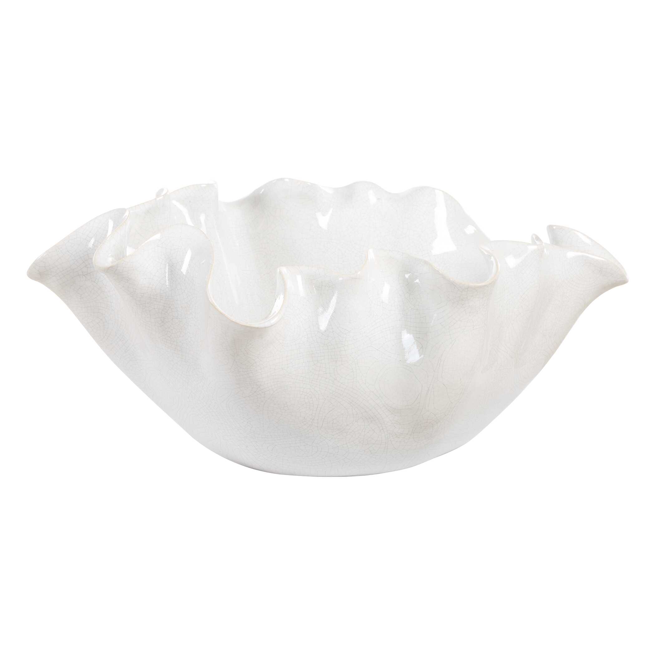 Ruffle White Bloom Bowl, Decorative by Uttermost, 15.5" width x 7" height x 14" depth View 4