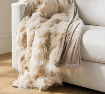 Online Designer Living Room Mongolian Patchwork Faux Fur Throw Blanket: 50x60 Inches: Ivory