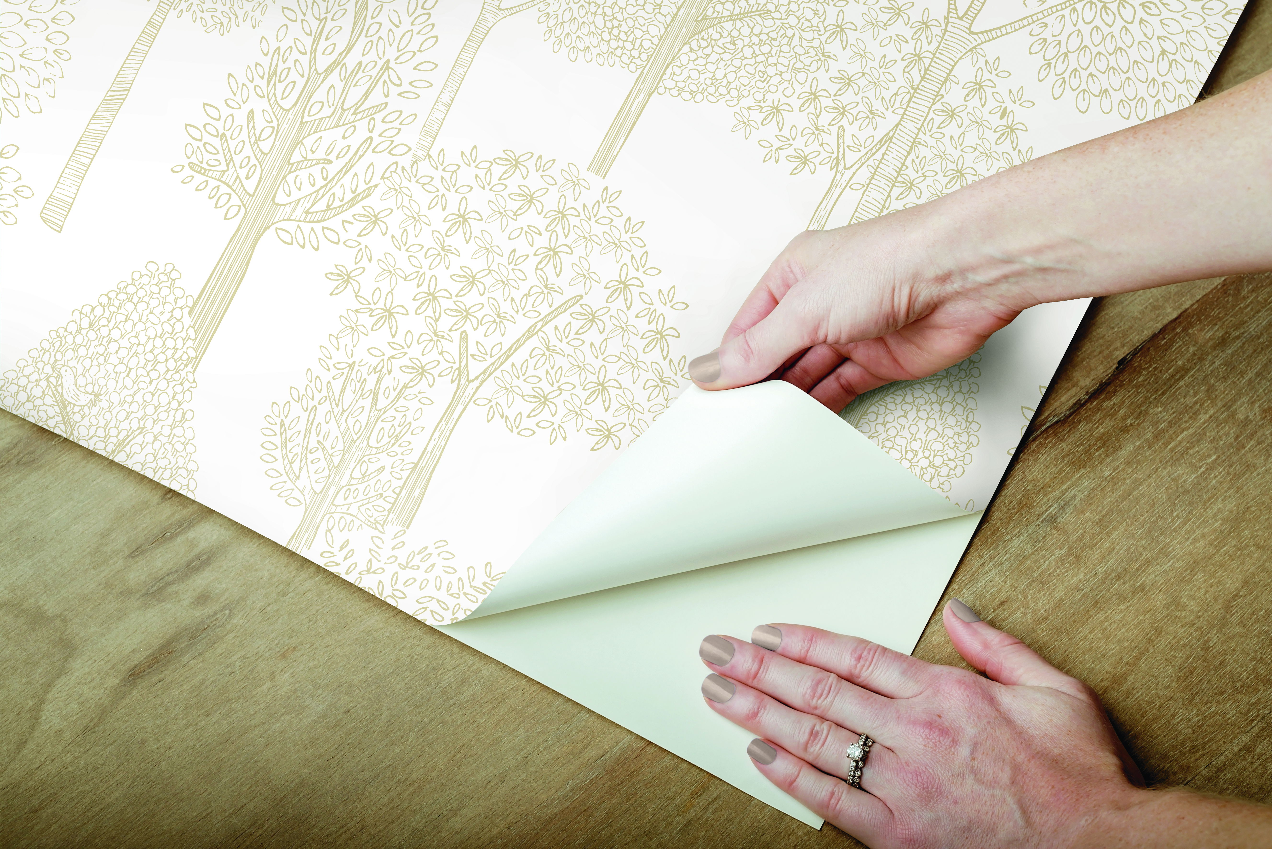 Treetops  Gold Metallic Peel & Stick Wallpaper large image 