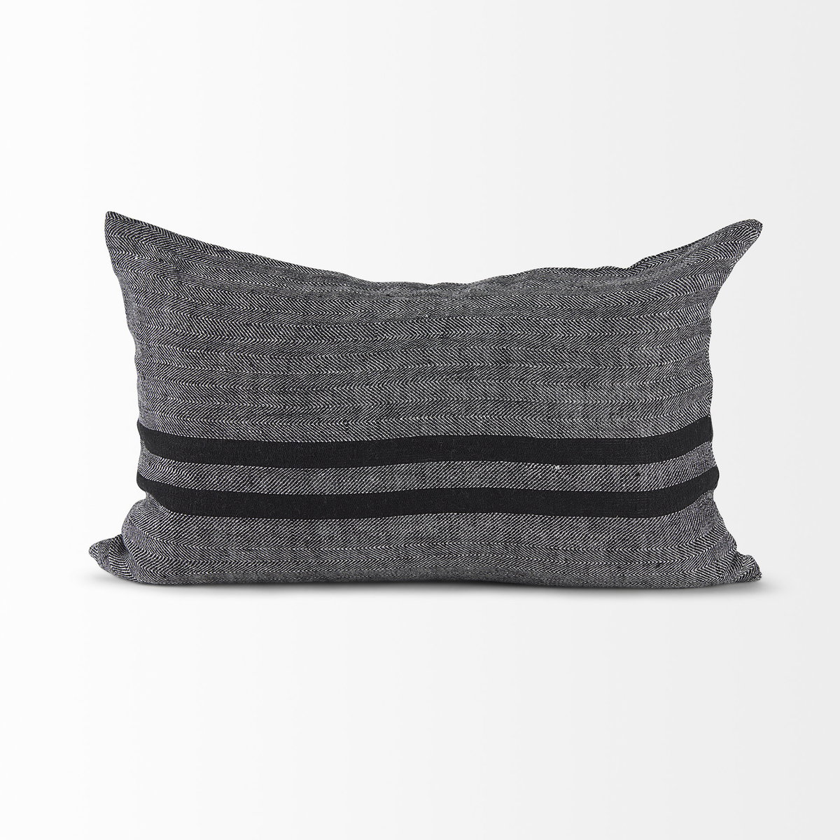 Sibyl 13x21 Black Fabric Striped and White Fringed Pillow Cover, Decorative Pillow by Mercana, 13" length x 21" width x 0.2" height View 8