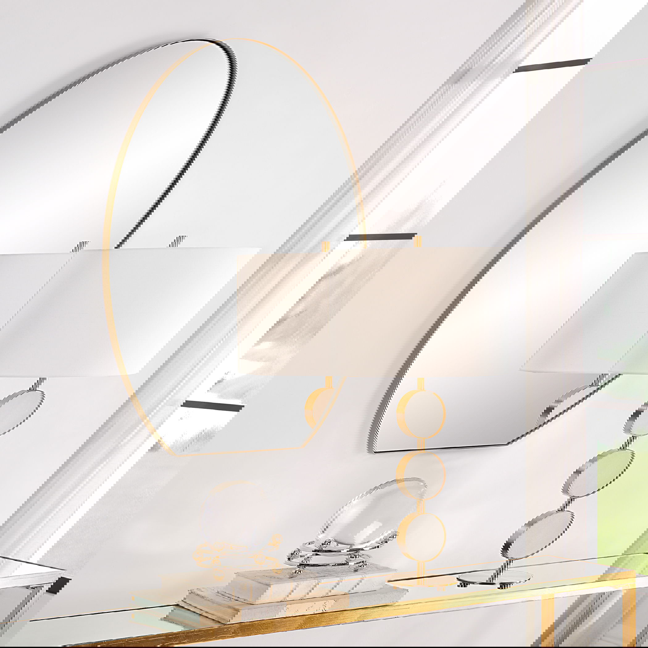 Cabell Brass Oval Mirror, by Uttermost, 24" width x 32" height x 1" depth View 2