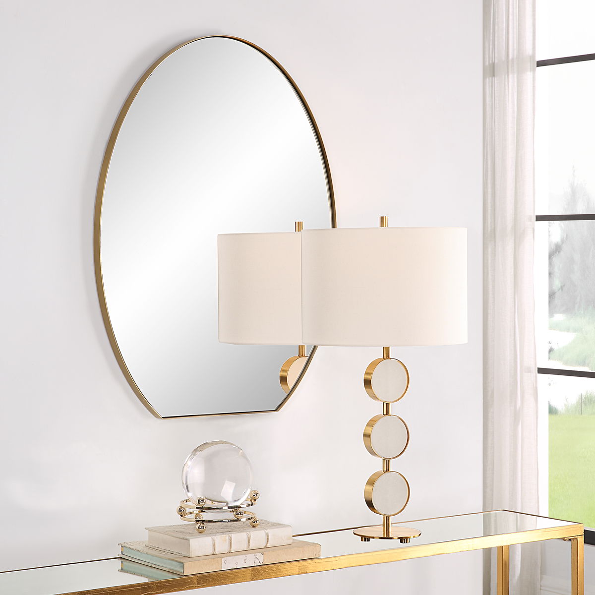Cabell Brass Oval Mirror, by Uttermost, 24" width x 32" height x 1" depth View 2