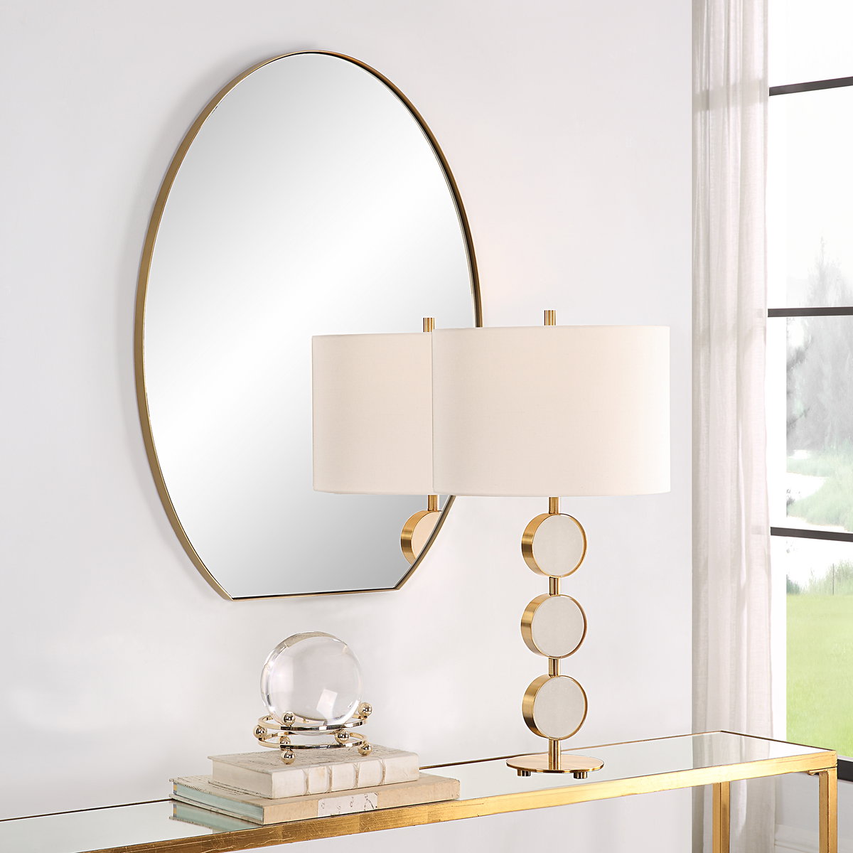 Cabell Brass Oval Mirror, by Uttermost, 24" width x 32" height x 1" depth View 2