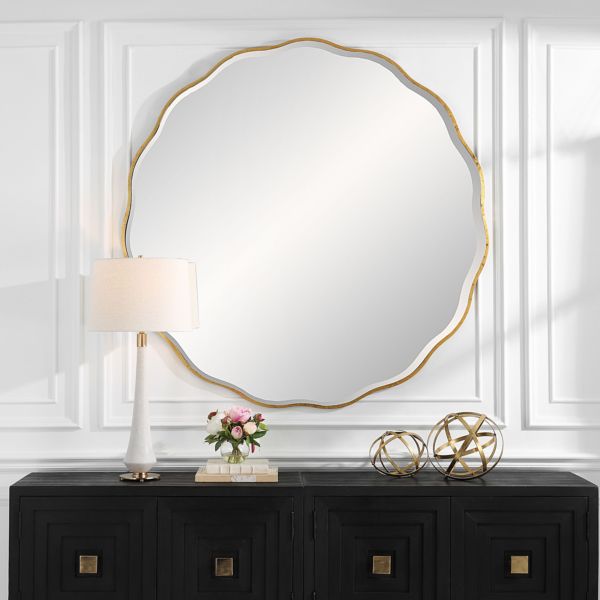 Aneta Large Gold Round Mirror large image 