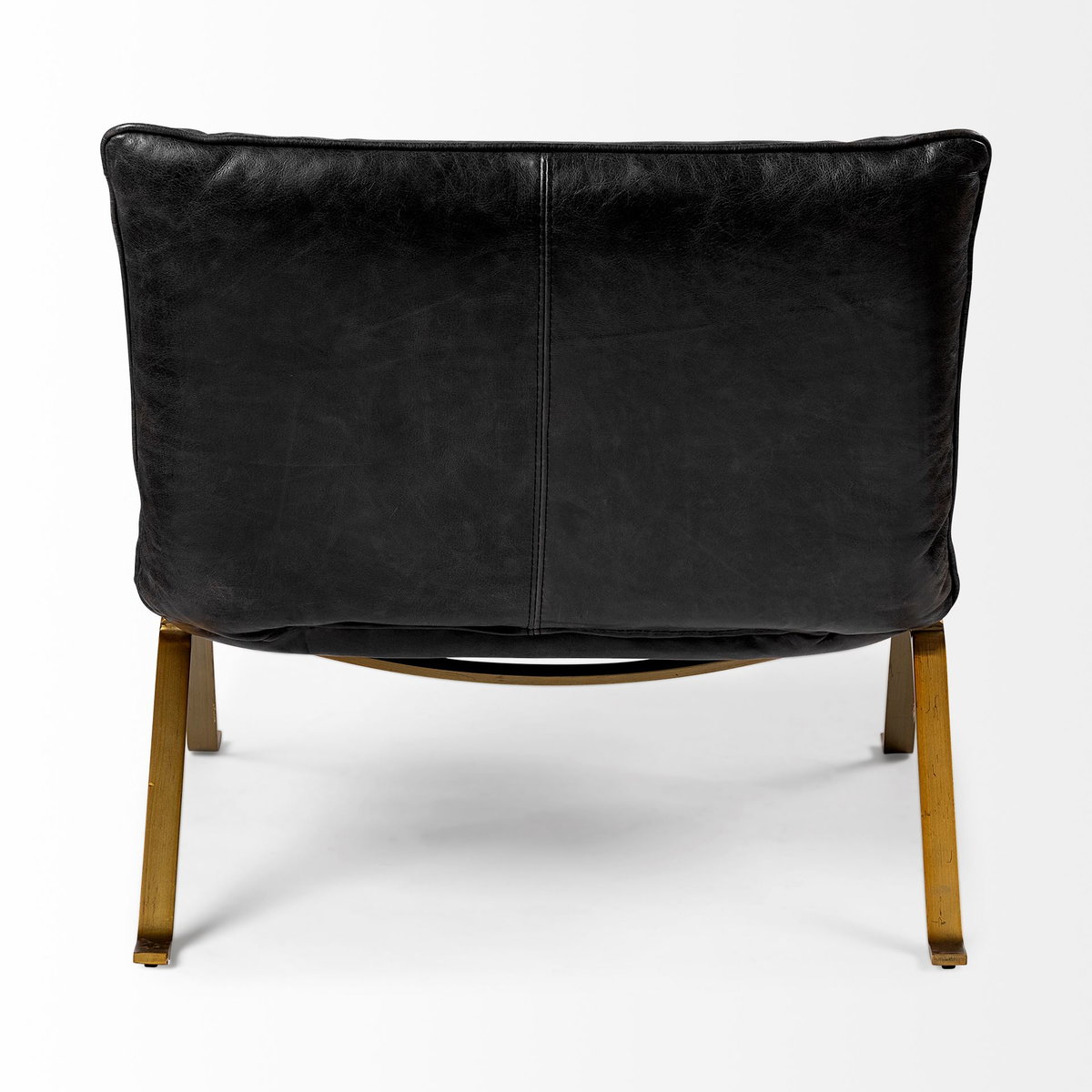 Flavelle II Black Leather Cushion Seat and Solid Iron Base Accent Chair, by Mercana, 28" length x 33.5" width x 27" height View 5