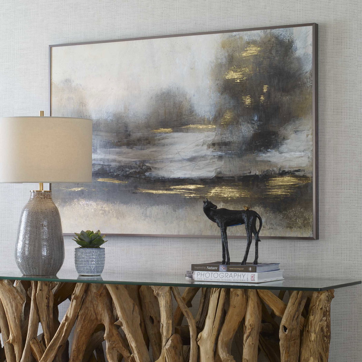 Gilt Misty Landscape Framed Print, Art by Uttermost, 48.25" width x 32.25" height x 1.57" depth View 4