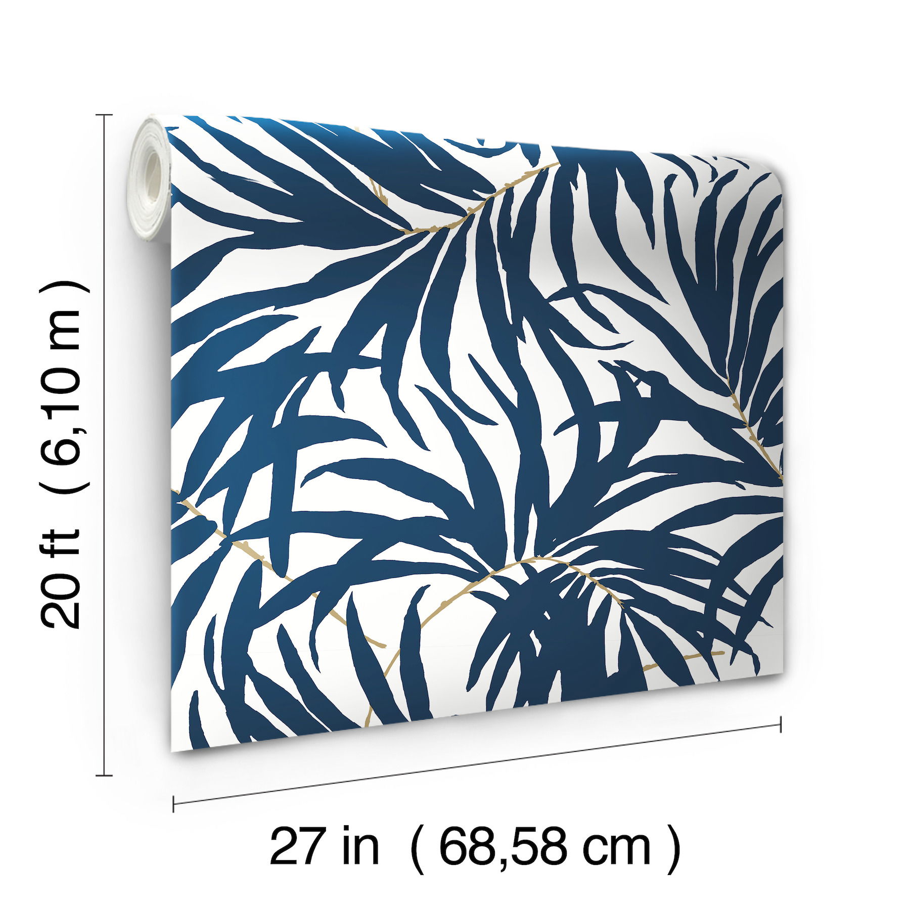 Bali Leaves Blue Peel & Stick Wallpaper large image 