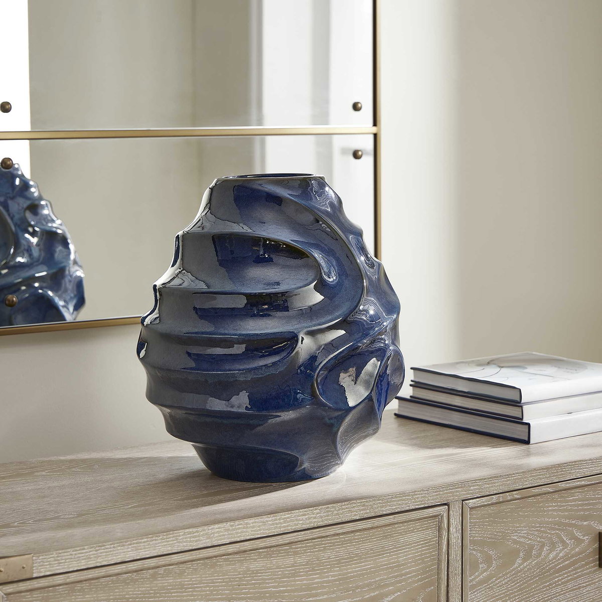 Helix Swirl Blue Outdoor Vase, by Uttermost, 1'2.5" width x 1'4.25" height x 1'2.5" depth View 3