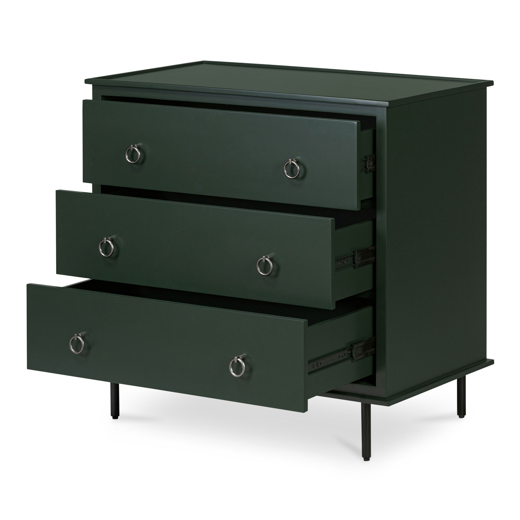 Reagan 3 Drawer Nightstand Deep Green, by Moe's Home, 31" width x 30.25" height x 18.5" depth View 5
