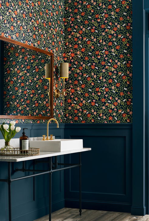 Primrose Rose & Navy Peel & Stick Wallpaper