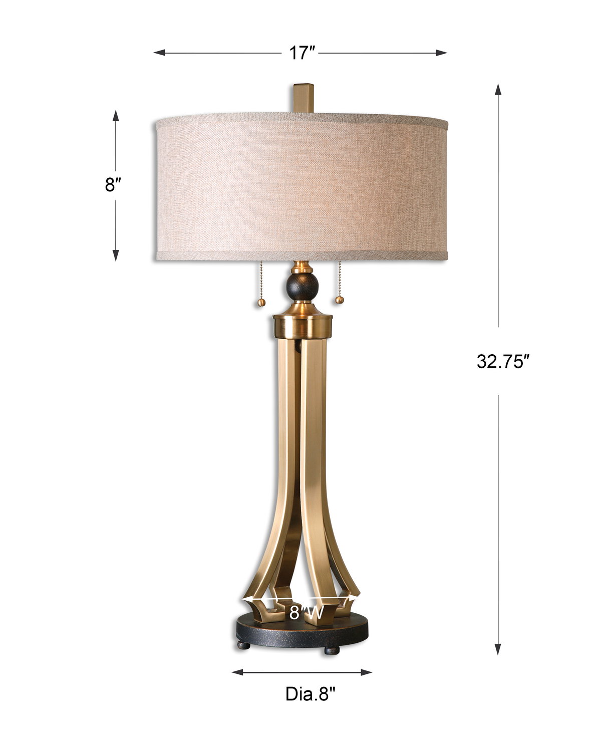 Selvino Brushed Brass Table Lamp, by Uttermost, 17" width x 32.75" height x 17" depth View 3