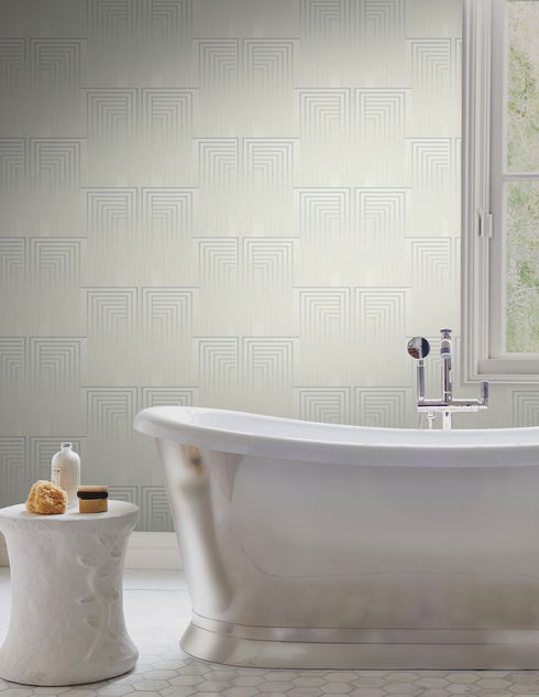 Vanishing Dusty Blue & Silver Wallpaper