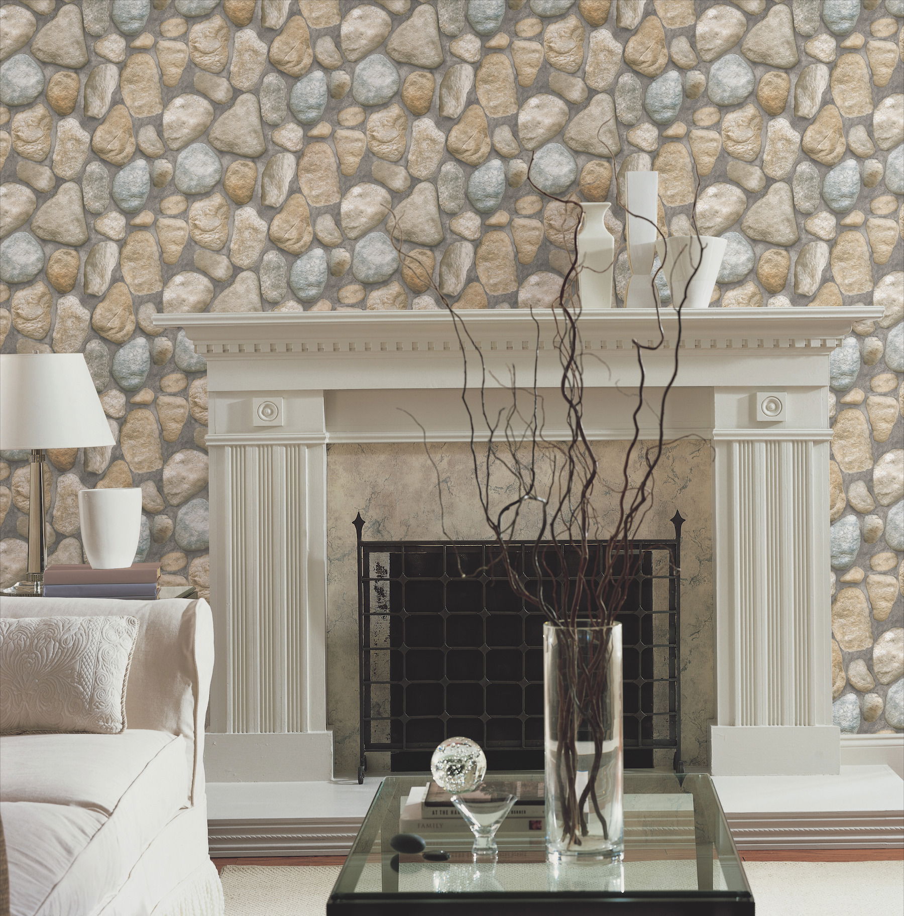 River Rock Slate Grey & Desert Brown Wallpaper large image 