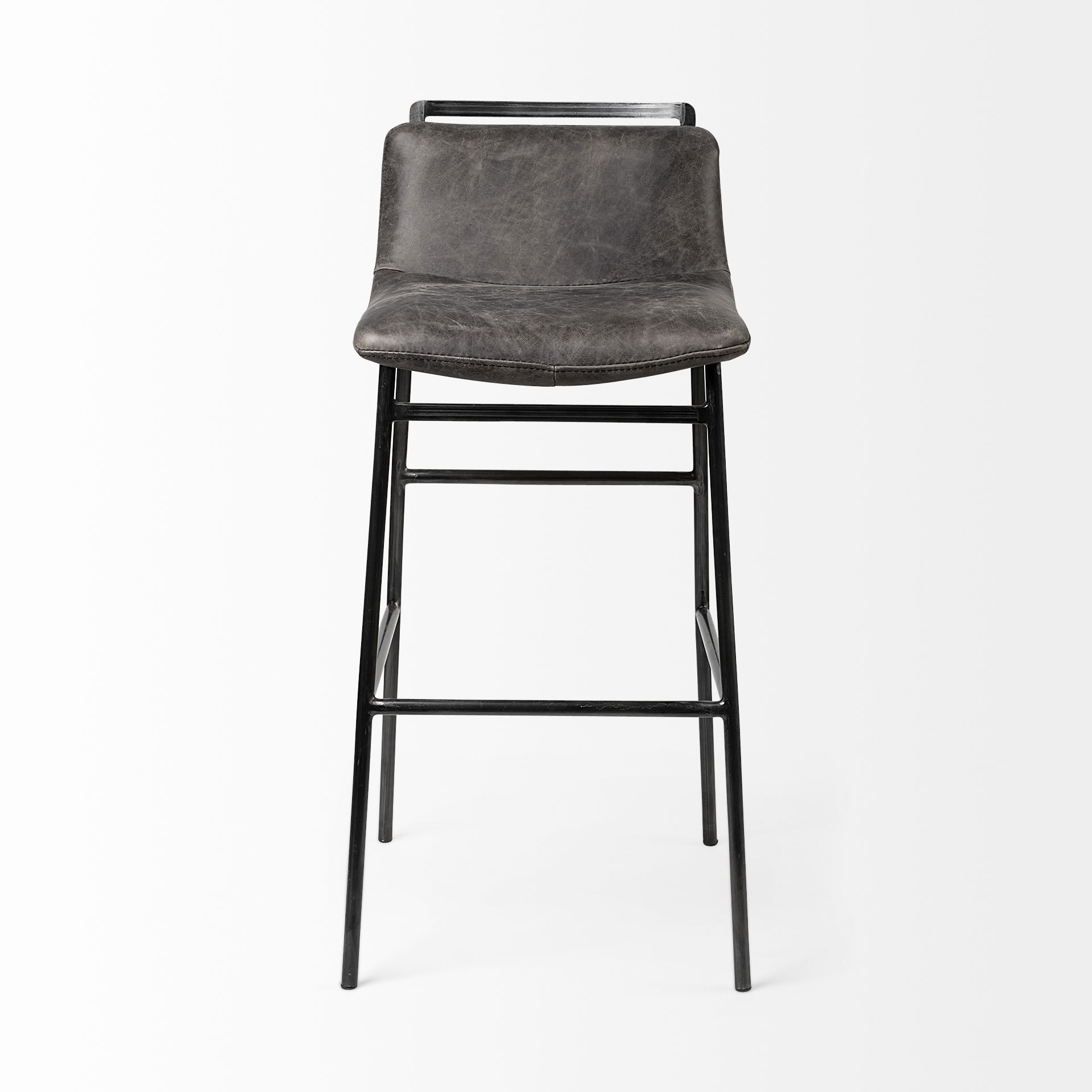Kavalan 37.5' Total Height Ebony Leather Seat Black Metal Frame Bar Stool large image 