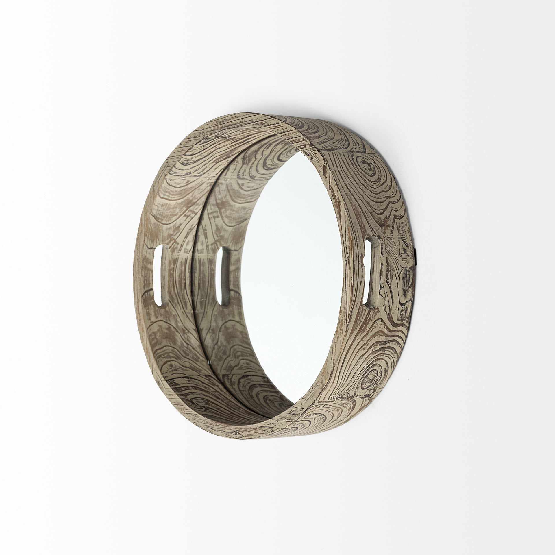 Whittier Small 20L x 20W Brown Wooden Mirrored Base Tray, Decorative Tray by Mercana, 20.08" length x 3.54" width x 20.08" height View 7