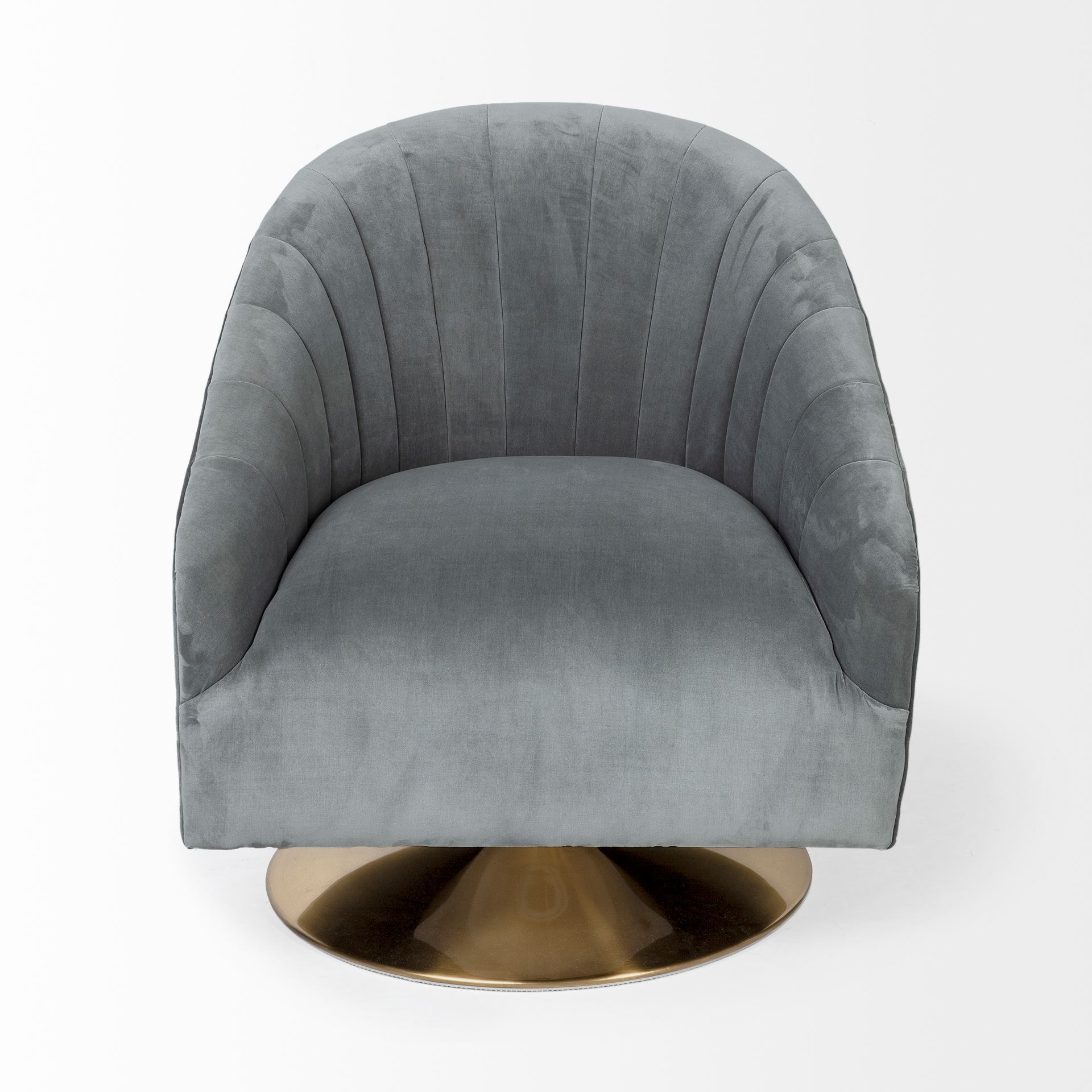 James II Gray Blue Velvet Covered Seat w Gold Swivel Base Accent Chair large image 