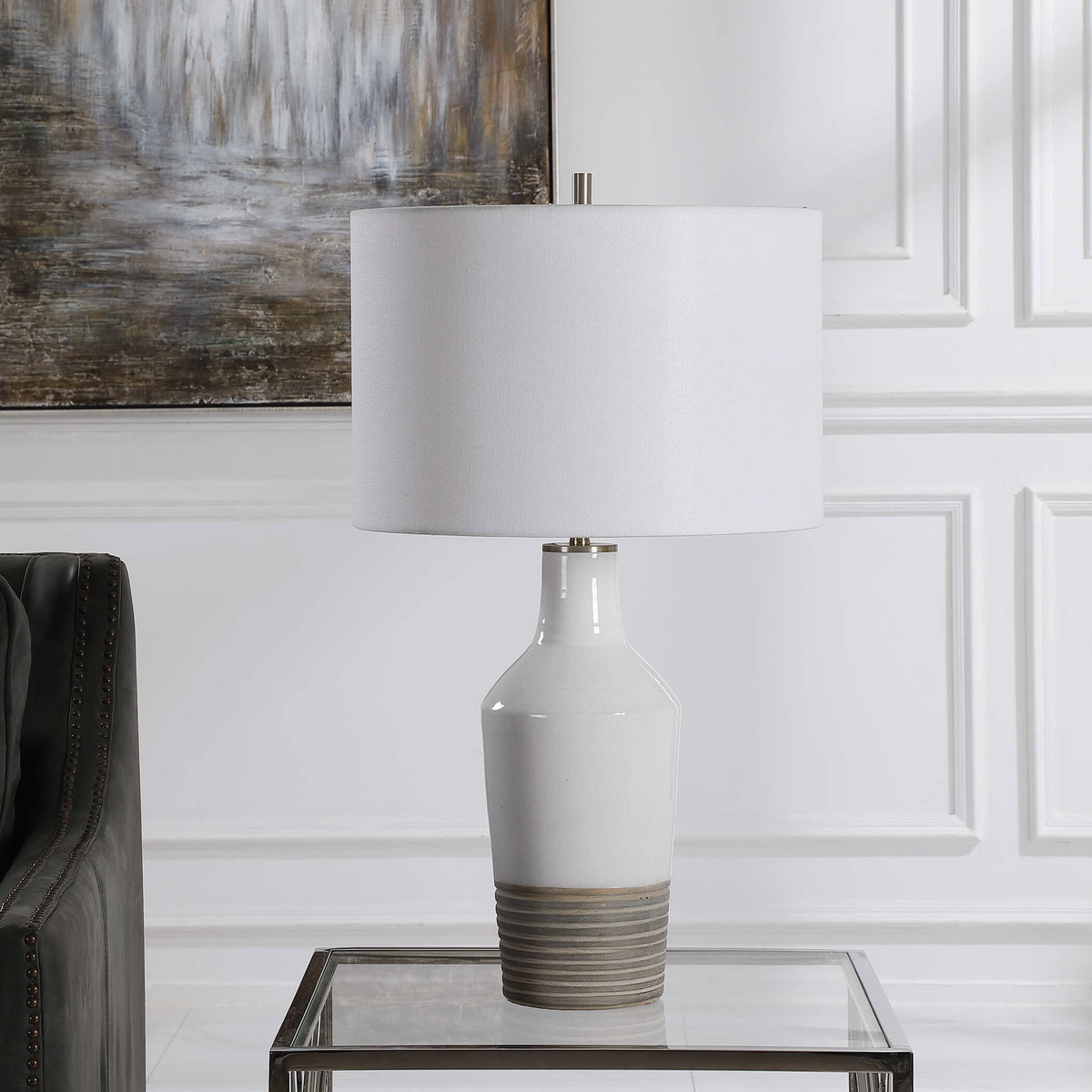 Dakota White Crackle Table Lamp, by Uttermost, 15" width x 26.5" height x 15" depth View 5