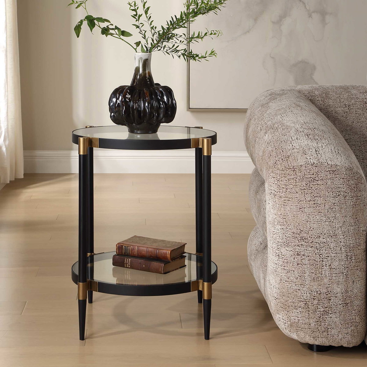 Chadid Round Glass Side Table, Furniture by Uttermost, 21.75" width x 23.75" height x 21.75" depth View 2
