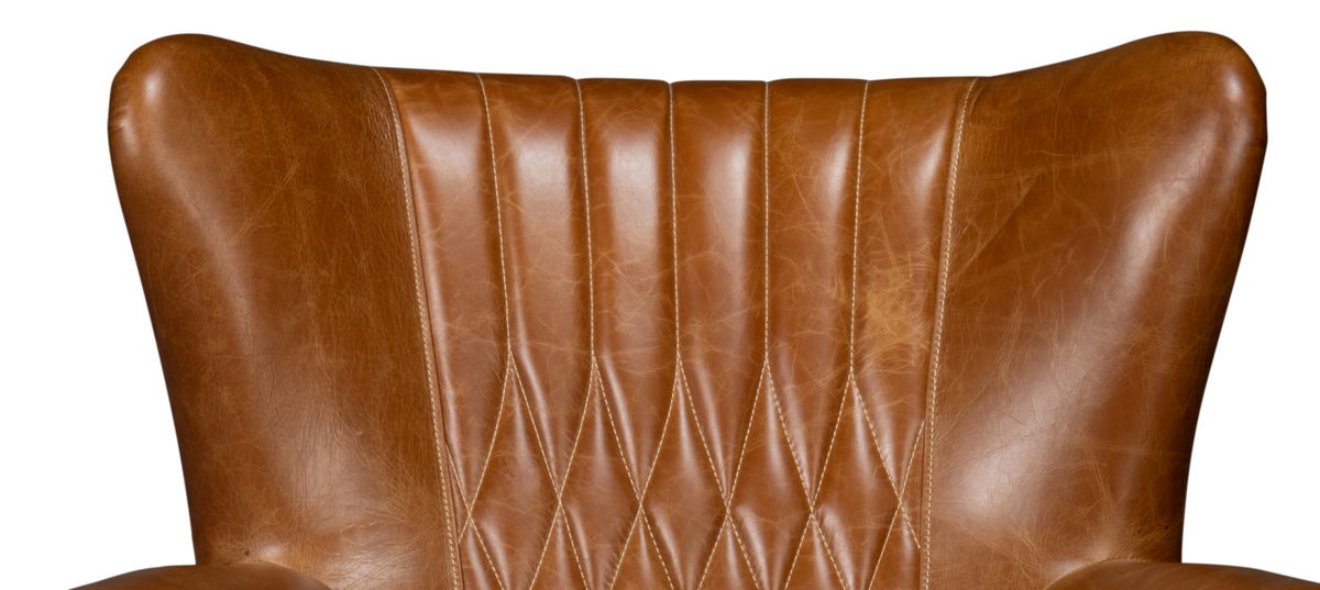 Bugatti Leather Swivel Chair  Cuba Brown, by Sarreid, 2'5" length x 2'8" width x 2'9" height View 7